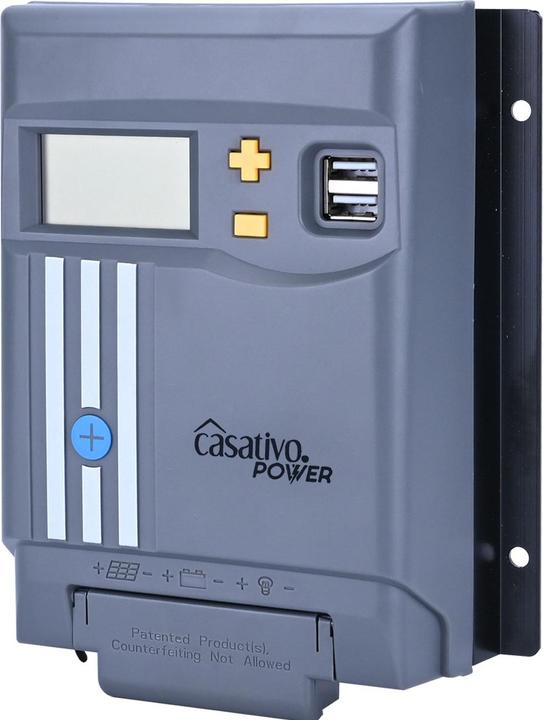 Image du produit Casativo Régulateur de charge solaire MPPT pour batterie 12/24V, 20A, y compris 2 ports USB-A, écran LCD