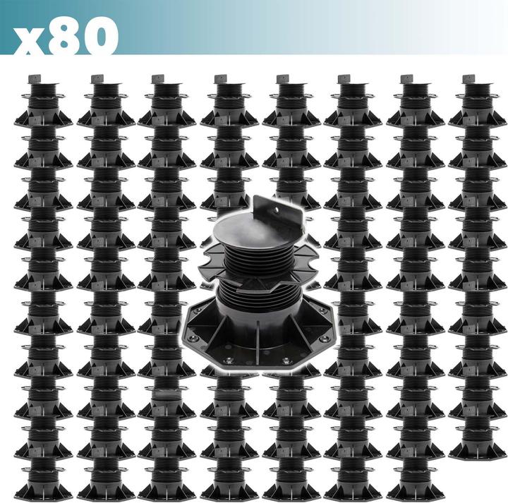 Image du produit XPOtool Plots de terrasse Set 80x Charge 2700kg Réglage en hauteur 60-128mm Lames Dalles Piscine (80x, 18.80 x 18.80 cm)