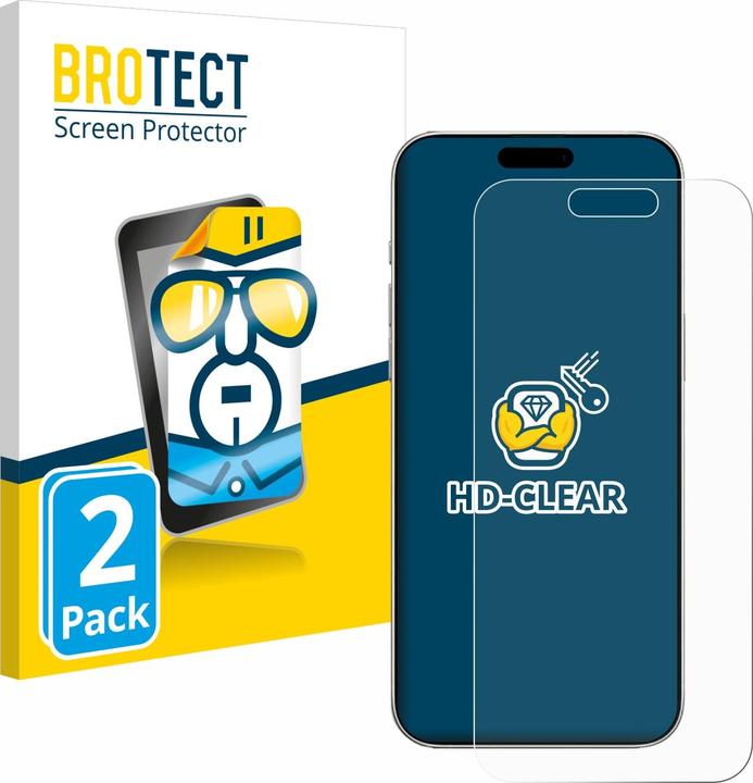 BROTECT Schutzfolie Displayschutz Displayschutzfolie Folie Klar Transparent (2 Stück, Apple iPhone 16)