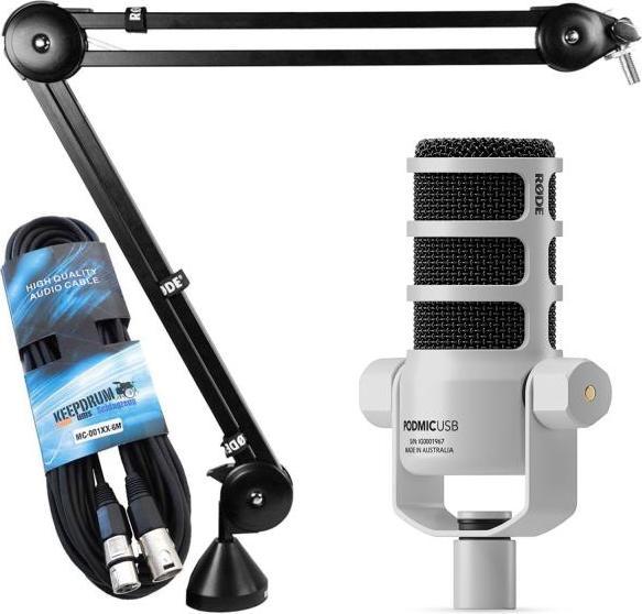 Podmic USB Weiss USB-C zu USB-C Kabel 3m Schaumstoff-Popschutz PSA-1 Gelenkarm-Stativ keepdrum XLR-Kabel