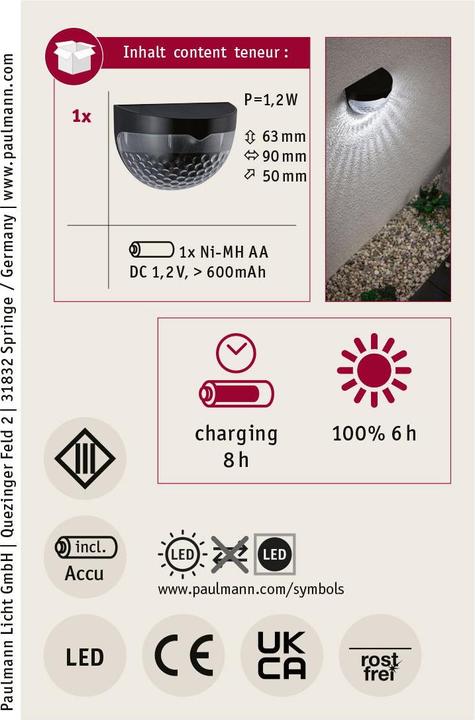 Produktbild Paulmann Solar Wegeleuchte Mimmo (20 lm, IP44)