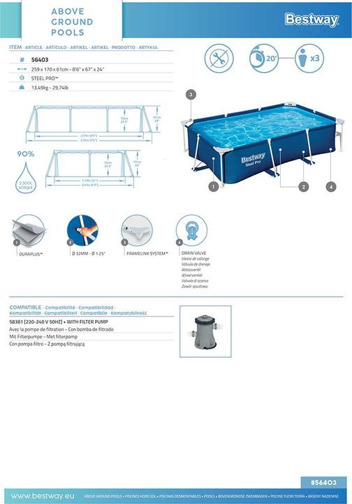Produktbild Bestway Steel Pro Schwimmbad (259 x 170 x 61 cm)