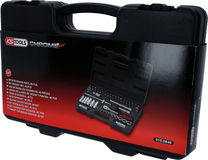 Actual product image KS Tools 3/8" CHROMEplus socket set, 46 pieces, hexagon, inch size, Flank Traction
