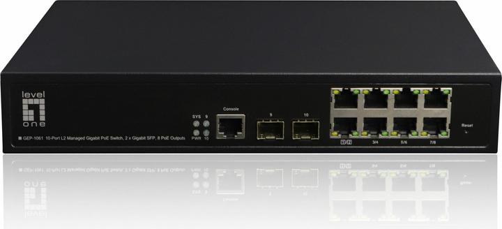Produktbild LevelOne GEP-1061 10-Port L2 Managed Gigabit PoE Switch 2 SFP 802.3at PoE 125W (10 Ports)