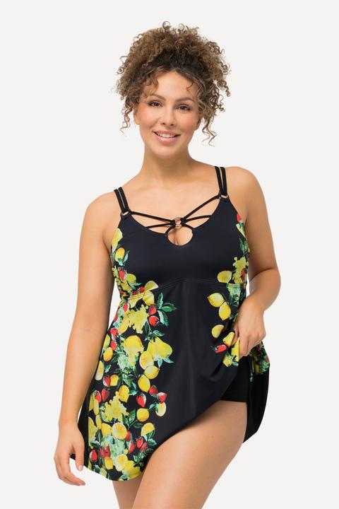 Image du produit Ulla Popken Robe de bain à motif citrons, avec bonnets souples à armatures. Matière recyclée (44)