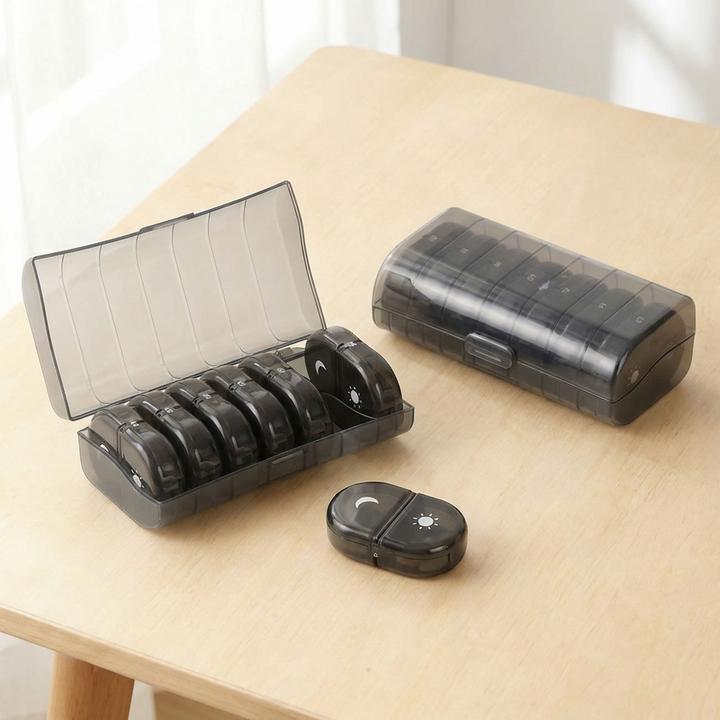 Produktbild Ideoon 2er Set Medikamentenbox 7 Tage - Pillendose 7 Tage 2 Fächer Morgens Abends - Tablettenbox