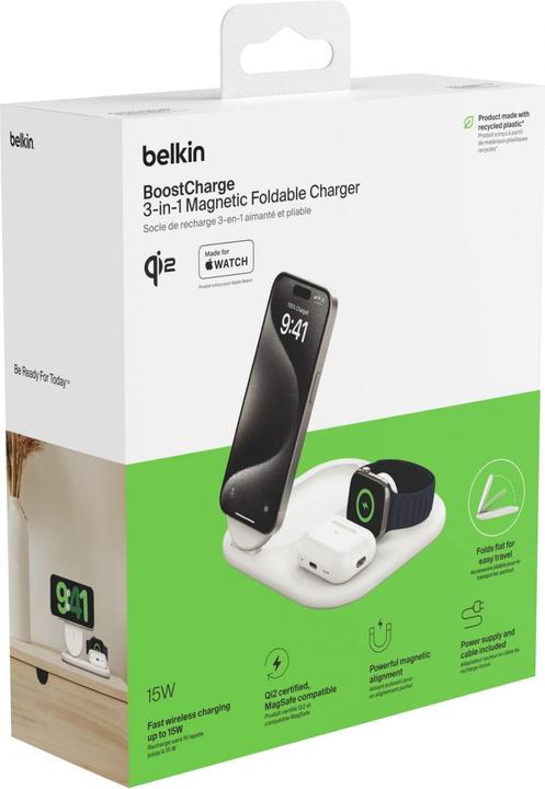 Produktbild Belkin BoostCharge 3-in-1 Qi2 Ladestation (15 W)