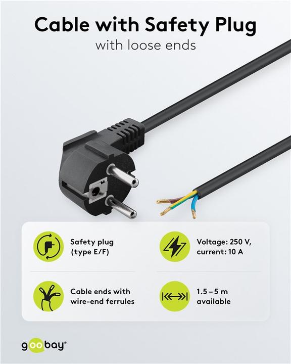 Actual product image Goobay protective contact cable angled for assembly, 1.5 m, black (1.50 m)