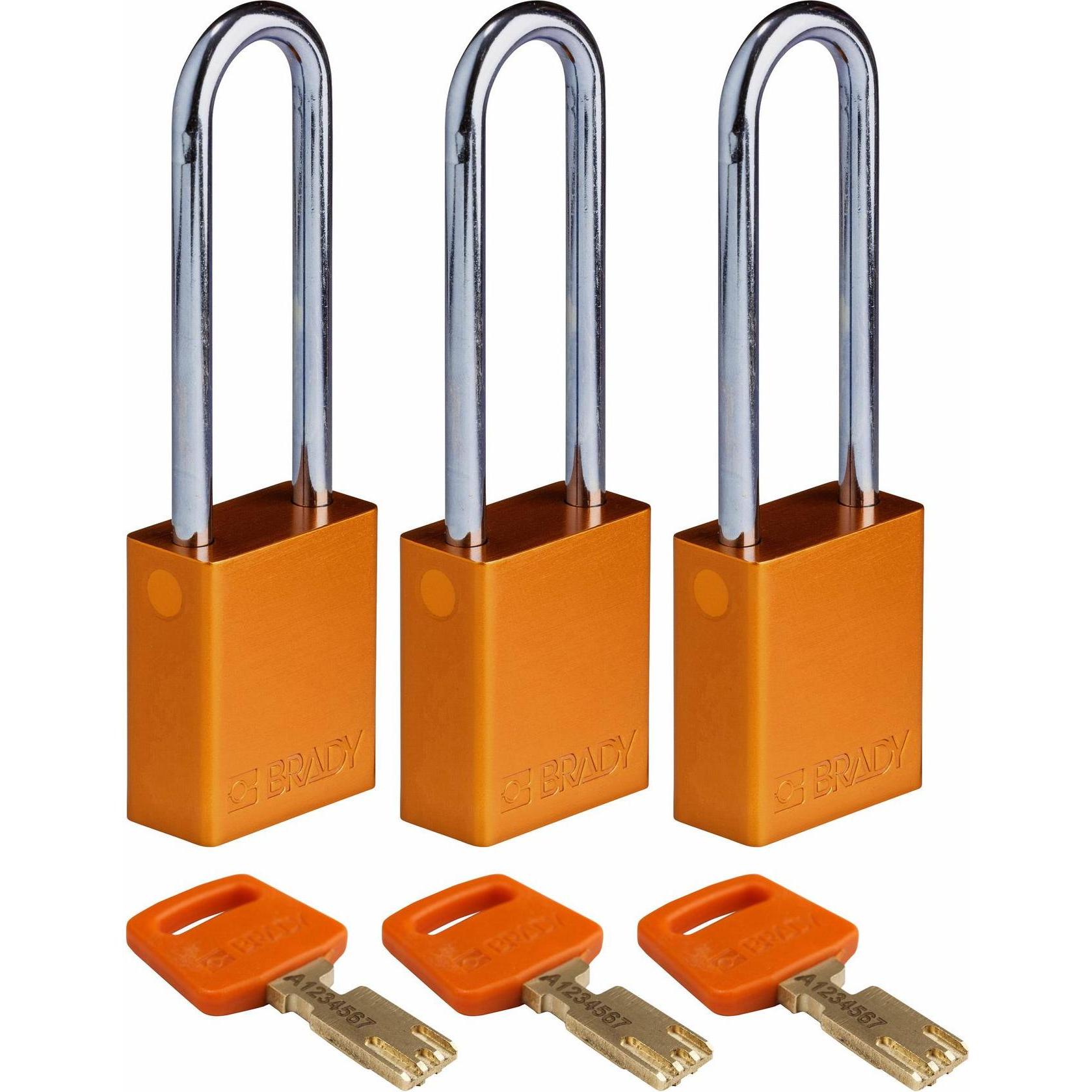 Brady, Etiketten, Safekey Aluminium-Vorhängeschloss mit Stahlbügel, Orange, 76 mm Bügelhöhe, 6.4 mm Bügeldurch