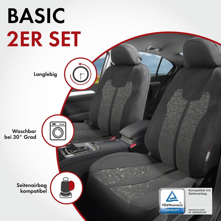 Produktbild Walser Autositzbezug ZIPP-IT Corso, PKW-Schonbezüge für 2 Vordersitze mit Reiverschluss-System schwarz/sil