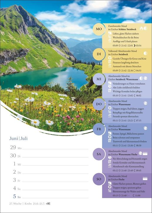 Actual product image Harenberg Mondkalender Wochenkalender 2026 - 53 Wochenblätter mit praktischen Tipps für jeden Tag (Hardcover, German)