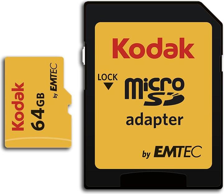 Produktbild Kodak SD MICRO 64GB CL10 UHS-I U3 V30 A1 ULTRA CON ADATTATORE (64 GB, microSDXC, U3, UHS-I)
