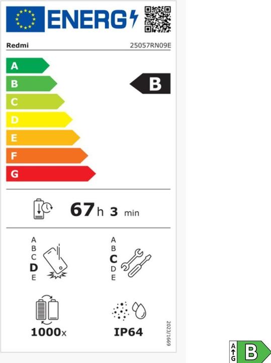 Energy Label Xiaomi Redmi 15 5G (256 GB, Titan Gray, 6.90", Hybrid Dual SIM, 5G)