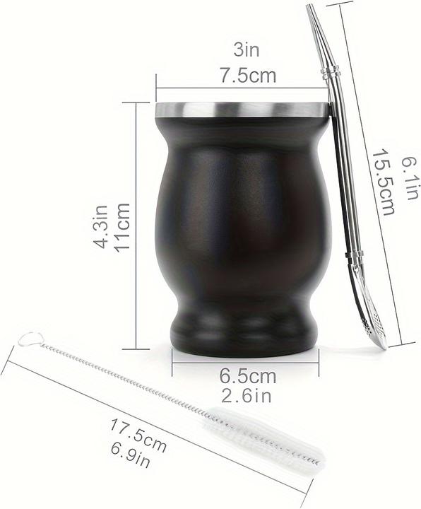 Produktbild PhoneLook Yerba Mate Becher und Bombilla Set Edelstahl Vakuum (250 ml) mit Bürste (250 ml, 1 x)