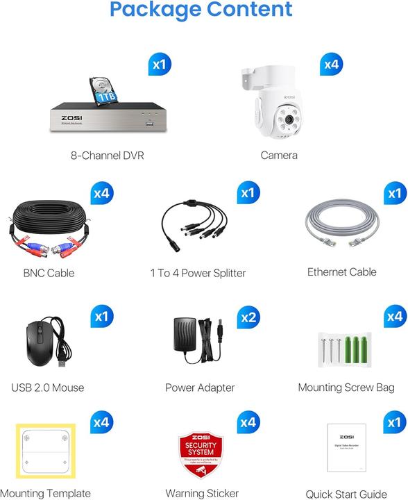 Actual product image Zosi Kabelgebundenes PTZ Überwachungskamera-Set mit DVR