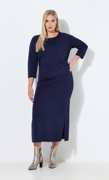Image du produit Ulla Popken Robe midi point de Rome, drapé, encolure bateau et manches 3/4 (60)