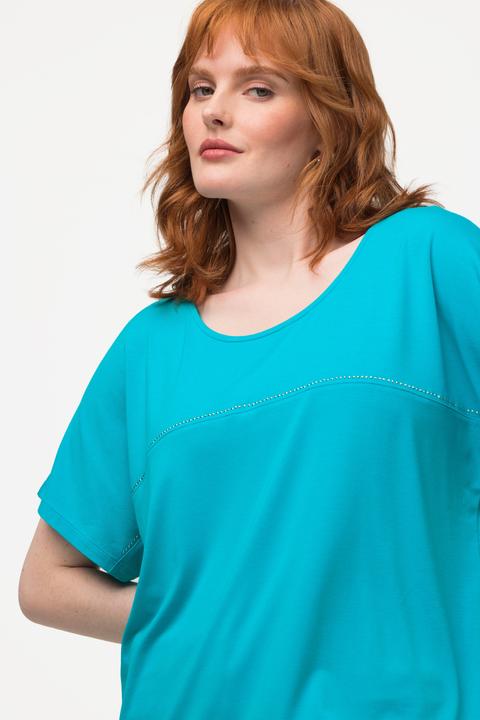 Image du produit Ulla Popken T-shirt à col rond et manches courtes. Rayures en strass. (46, 48)