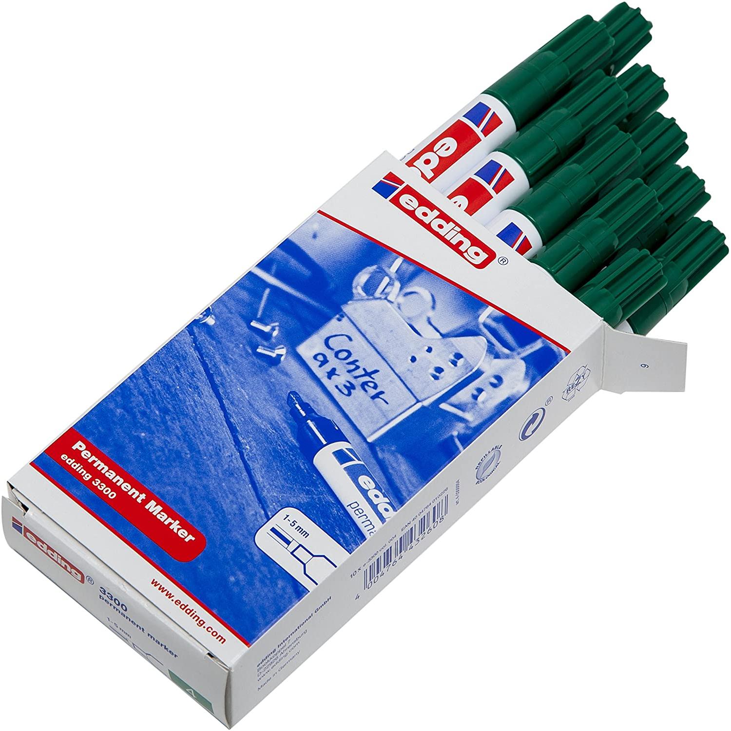 Thumbnail - Edding, Marker, Permanent Marker 3300, mit Keilspitze (Grün, 5 mm, 10 x)