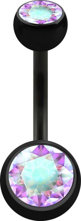 Image du produit Star Piercing Banane noire avec deux boules de cristal multicolore (sans laiton, Acier chirurgical 316L)