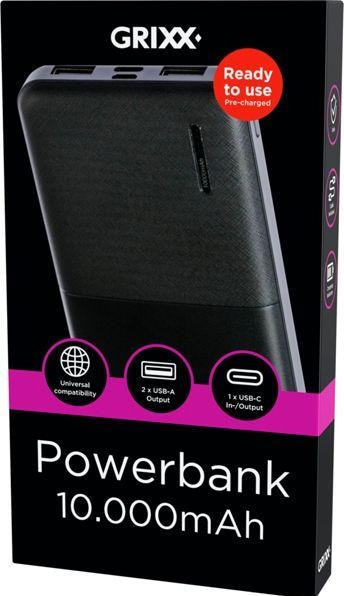 Image du produit Grixx Banque d'alimentation 10000mAh Micro USB & USB-C Noir (10000 mAh)