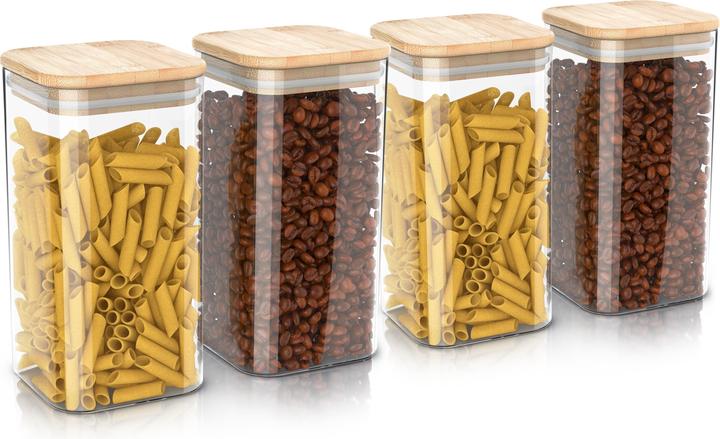 Actual product image Arendo 4x 2 L Vorratsgläser, Glasbehälter, 4er Set, Borosilikatglas, Bambusdeckel, Vorratsdosen luftdicht (2 l)