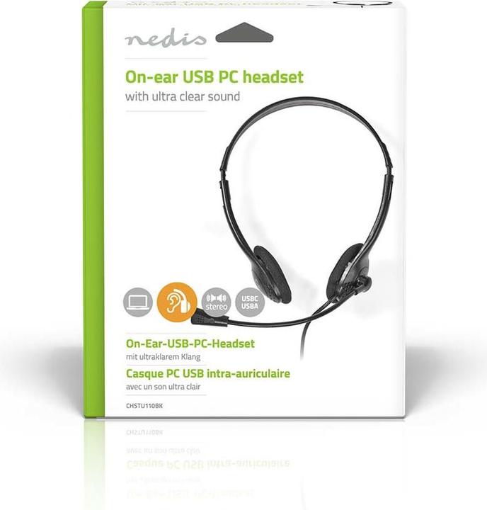 Actual product image Nedis PC Headset On-Ear - Black (Cable, USB-A, Google Meet, Microsoft teams, Zoom)