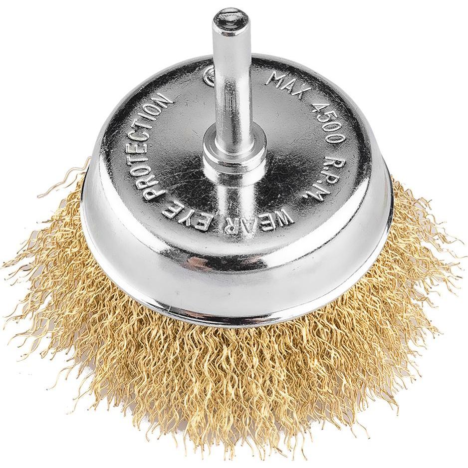 Graphite, Abrasivi, 75 mm Drahtbürste, gewellter Draht, vermessingt, mit 6 mm Schaft