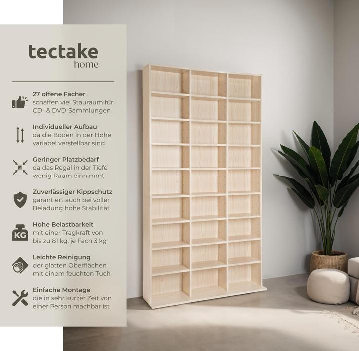 Image du produit tectake Meuble Range CD DVD (102 x 23,5 x 180 cm)