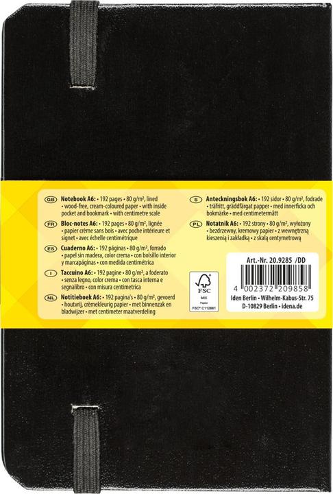 Produktbild Idena Notizbuch A6 liniert schwarz FSC-Mix (A6, Liniert, Harter Einband)