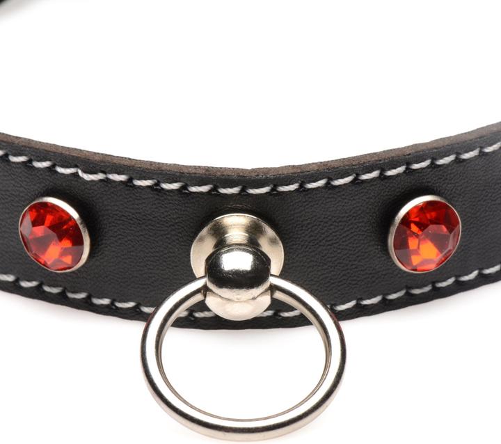 Produktbild XR Brands Rhinestone Choker With O-Ring - Black/Red