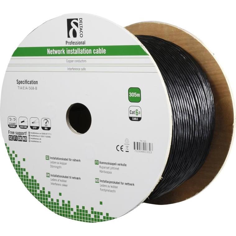 Deltaco S/FTP Cat6a installation cable for outdoor use 305m black (S/FTP, CAT6a, 305 m), Netzwerkkabel