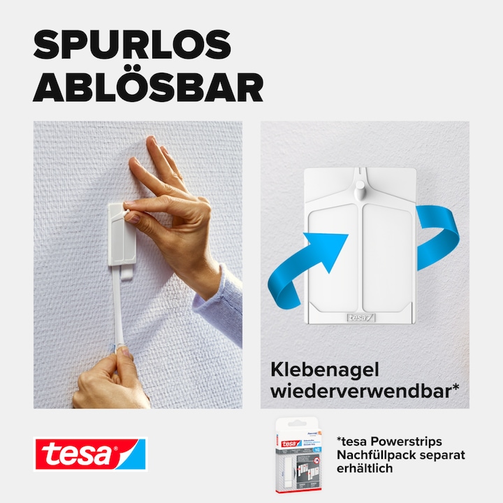 Image du produit tesa Clou adhésif pour papier peint & plâtre, 2kg de tenue, détachable sans trace & réutilisable, 2 clous