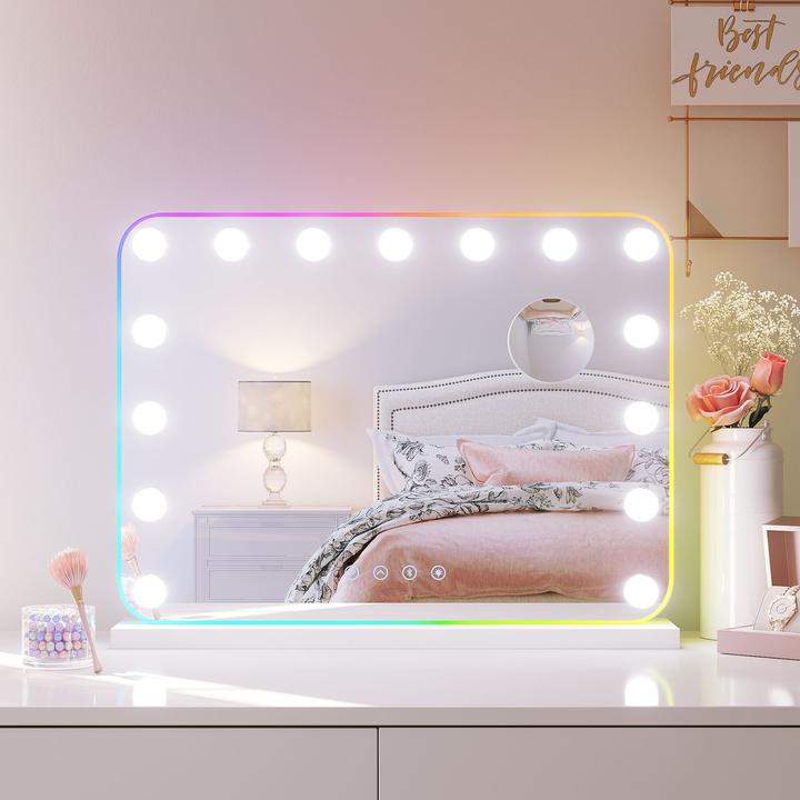 Actual product image SONNI 58x45cm wei? Schminkspiegel mit 3 Farbe Licht und bluetooth 10x Vergr??erung Wandspiegl