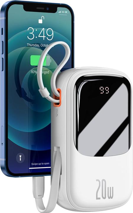 Actual product image Baseus Powerbank Qpow PRO with cable, 20000mAh, 20W (White) (20000 mAh, 76 Wh)