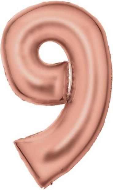 Actual product image Amscan Number Balloon Rose Gold Number 9 Silk Shine - 86cm - Empty