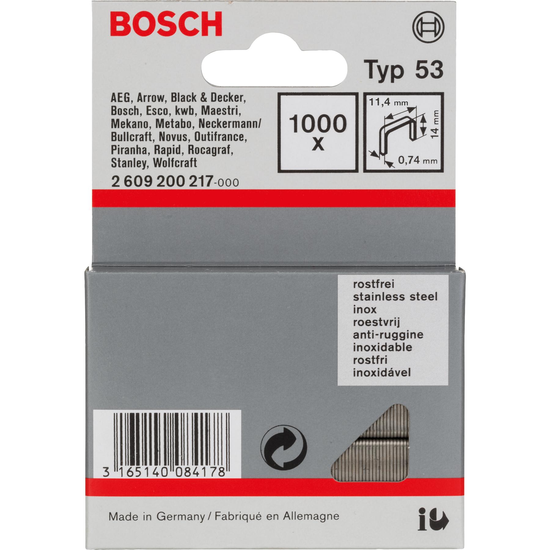 Thumbnail - Bosch Professional Zubehör, Tackerklammern + Tackernägel, Feindrahtklammer Typ 53, 11,4 x 0,74 x 14 mm, 1000er-Pack, ros...