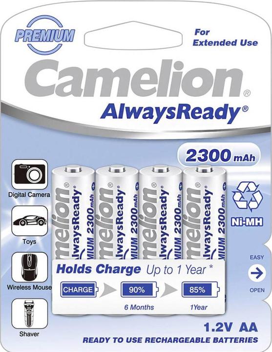 Produktbild Camelion AA/HR6, 2300 mAh, Always Ready-Akkus Ni-MH, 4 Stk. (4 Stk., AA, 2300 mAh)