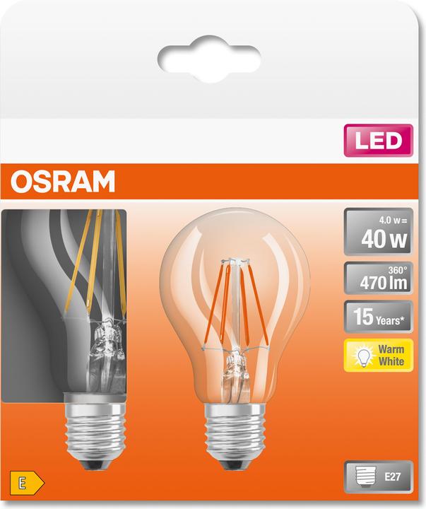 Immagine prodotto Osram LEDSCLA40 4W/827 230V FIL E27 5X2 (E27, 4 W, 470 lm, 2 x, E)