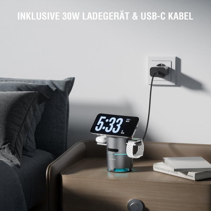 Actual product image 4smarts Wireless Charger 3-in-1 ChargeBot Sound Spacegrau (15 W)