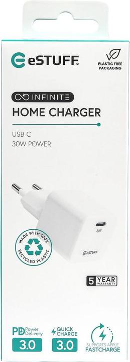 Image du produit eSTUFF INFINITE USB-C Charger EU PD (30 W, 1 portion)