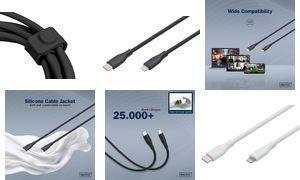 Productafbeelding Digitus Aansluitkabel in silicone Lightning, USB-C - Lightning, 0,5 m, bianco (0.50 m, USB 2.0, 60 W)