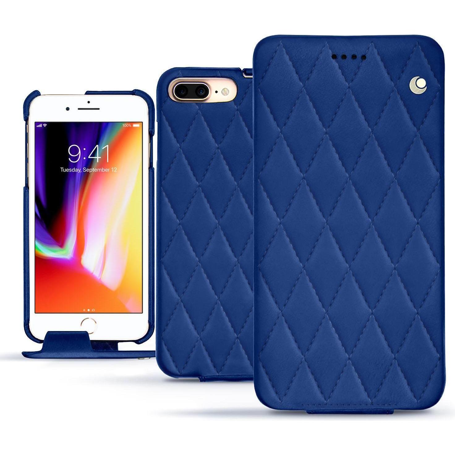 Noreve Lederschutzhülle vertikal (Apple iPhone 8 Plus), Smartphone Hülle, Blau