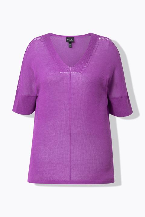 Produktbild Ulla Popken Pullover, Ziernaht, oversized, V-Ausschnitt, Halbarm (54)