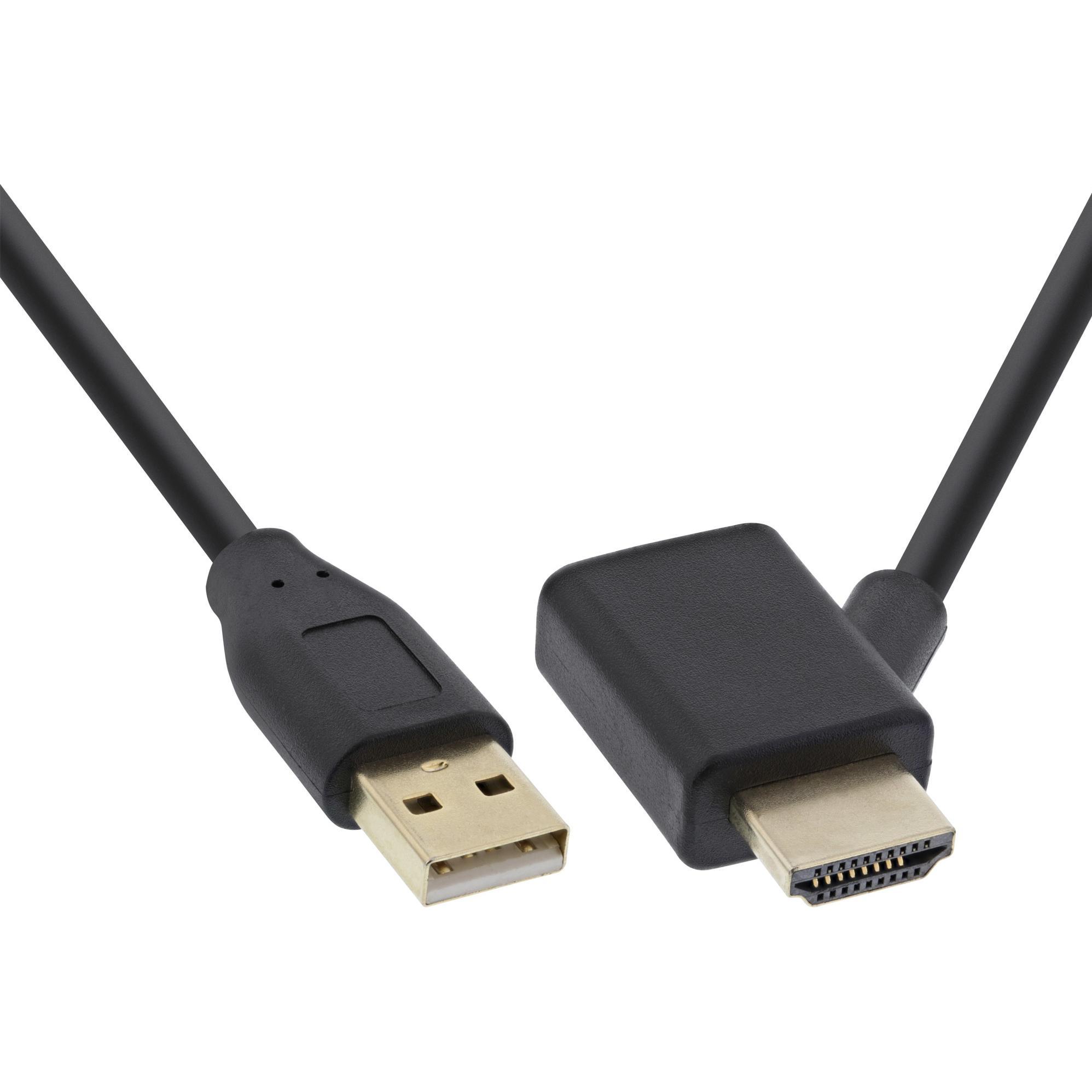 InLine HDMI-Adapter (USB-A, HDMI, 50 cm), Data + Video Adapter, Schwarz