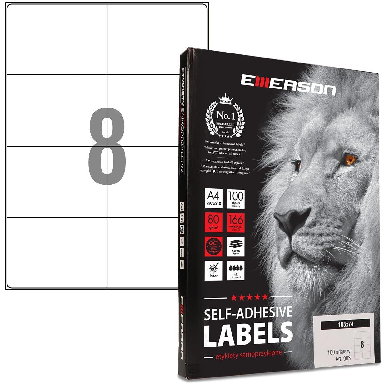 Emerson, Nastro Kinesio, Etykiety A4 105x74mm białe (100)