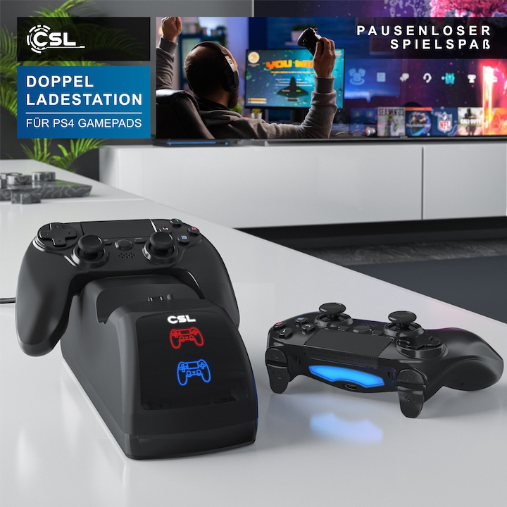 Immagine prodotto CSL Stazione di ricarica per 2x gamepad PS4, caricatore doppio, caricatore per controller wireless (PS4)