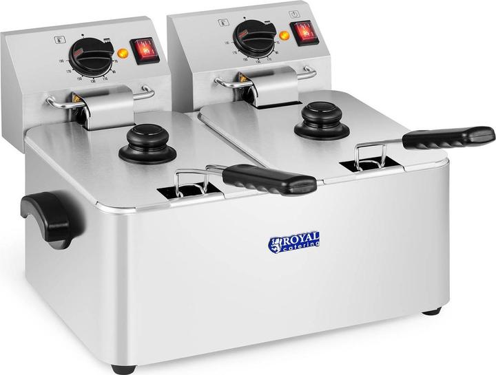 Produktbild Royal Catering Friteuse Fritteuse Fritöse Doppel Edelstahl Kaltzonen 2 x 8L Elektrische Profi