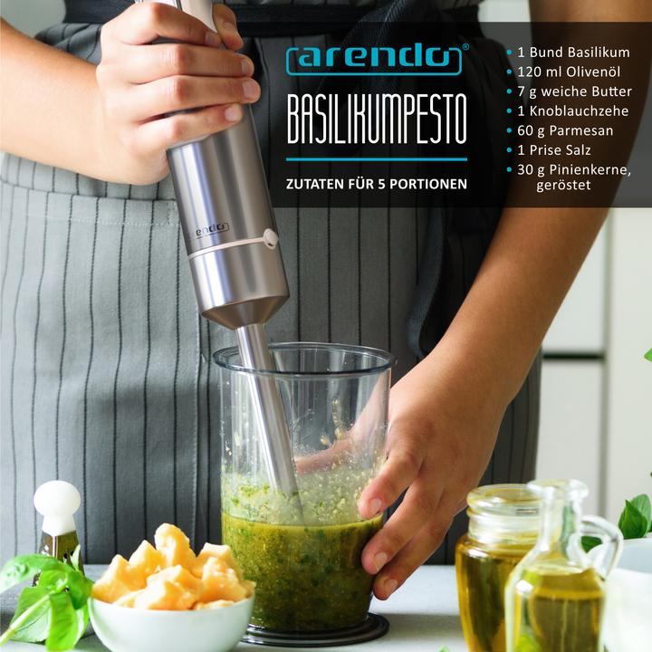Actual product image Arendo Hand blender, stainless steel DC hand blender with chopper & measuring jug, four-bladed blade