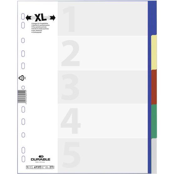 Durable, Ordner Zubehör, Register A4+ 5-tlg. mit farbigen Taben und Deckblatt PP 20 ST 673727