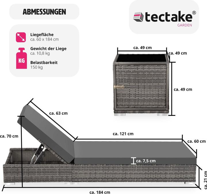 Immagine prodotto tectake 2x sedie a sdraio (184 cm)